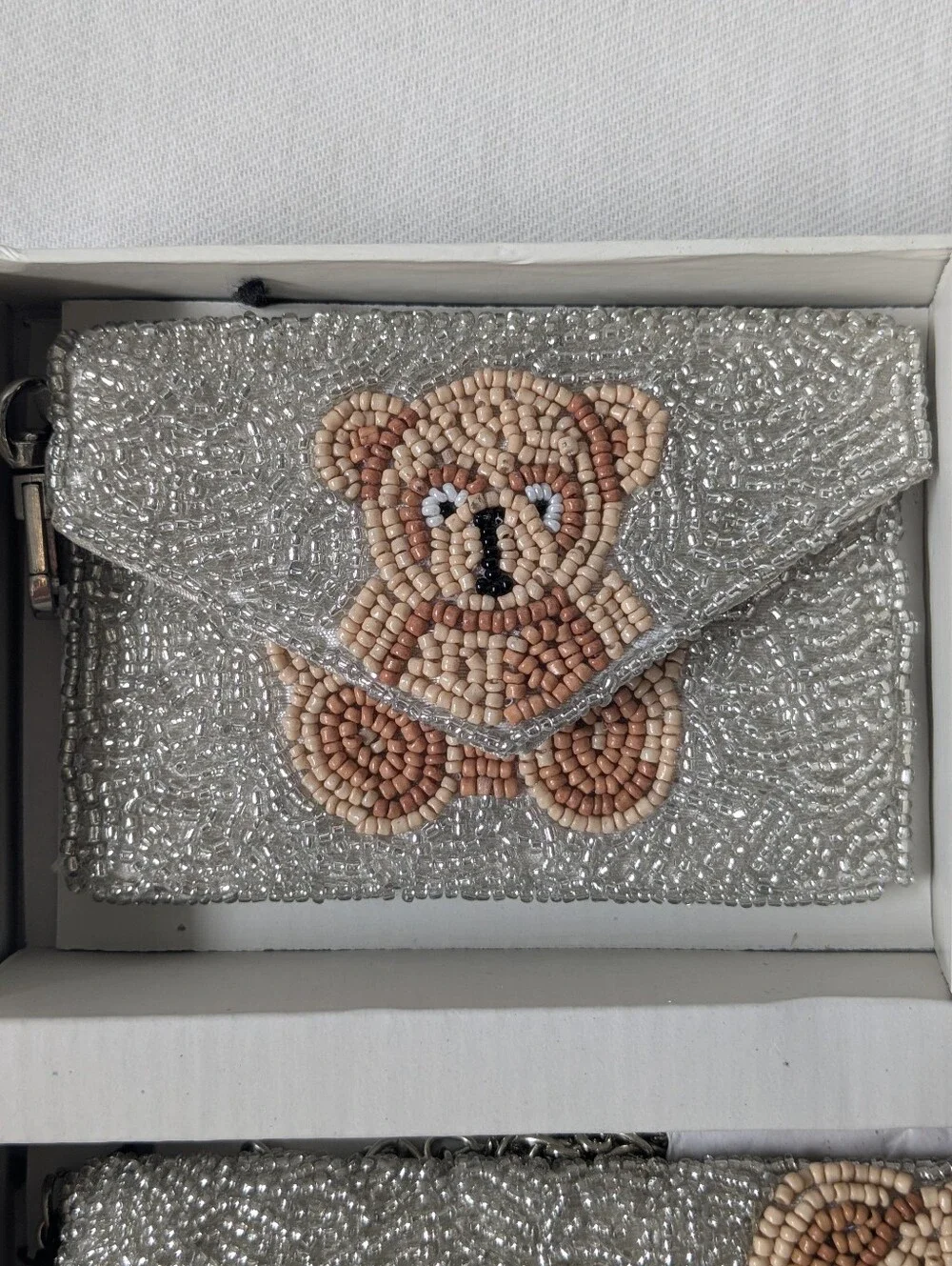 NWT Rachel Zoe Beaded Teddy Bear 3 Pc Set Clutch & Card Case Keyholder